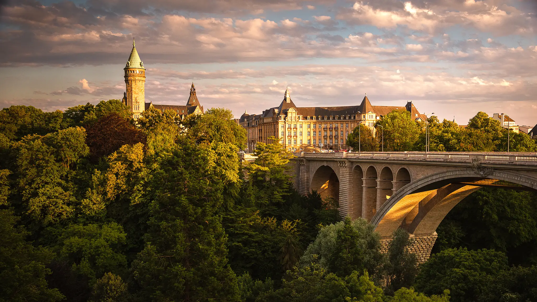 Luxembourg city at sunset.