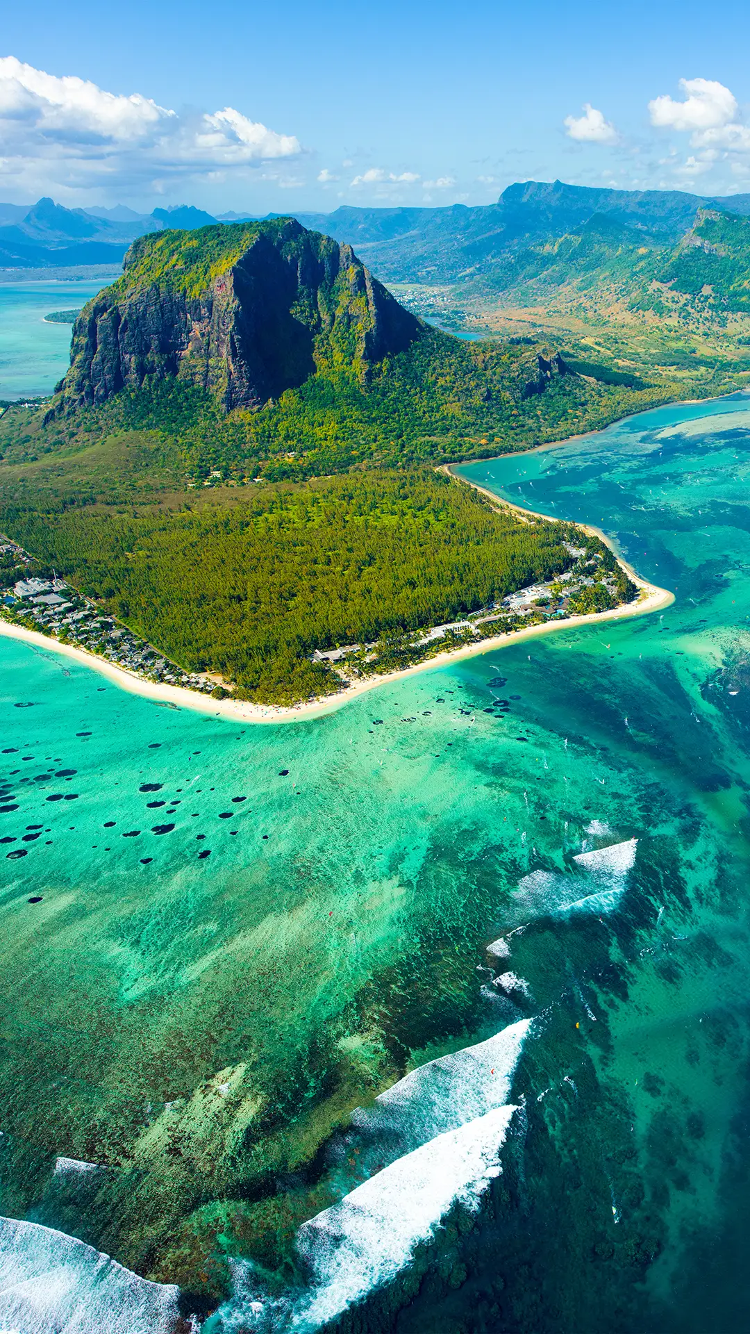 Aerial view of Mauritius island.