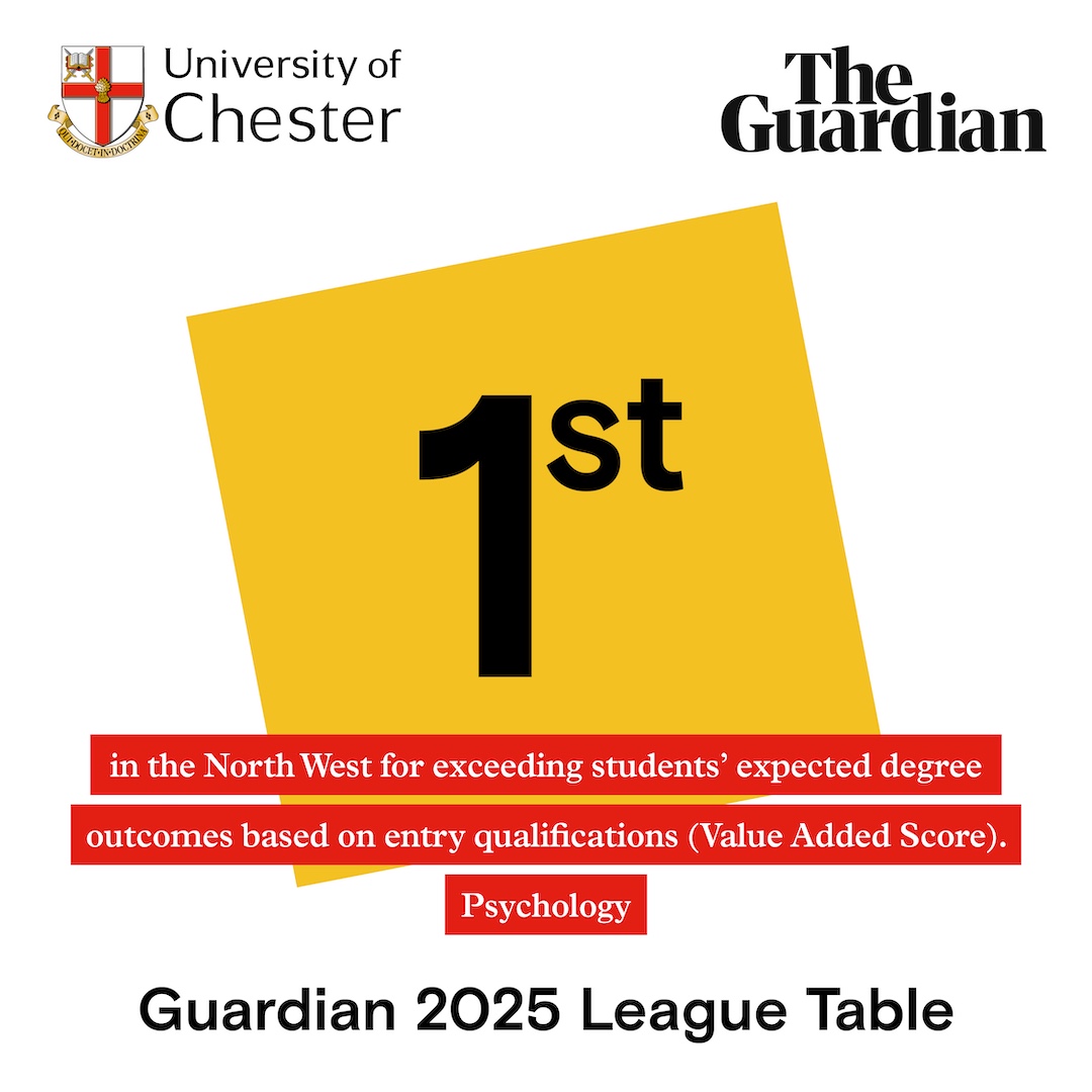 Psychology Guardian League Table 2025 - First in the North West exceeding students' expected degree outcome based on entry qualifications