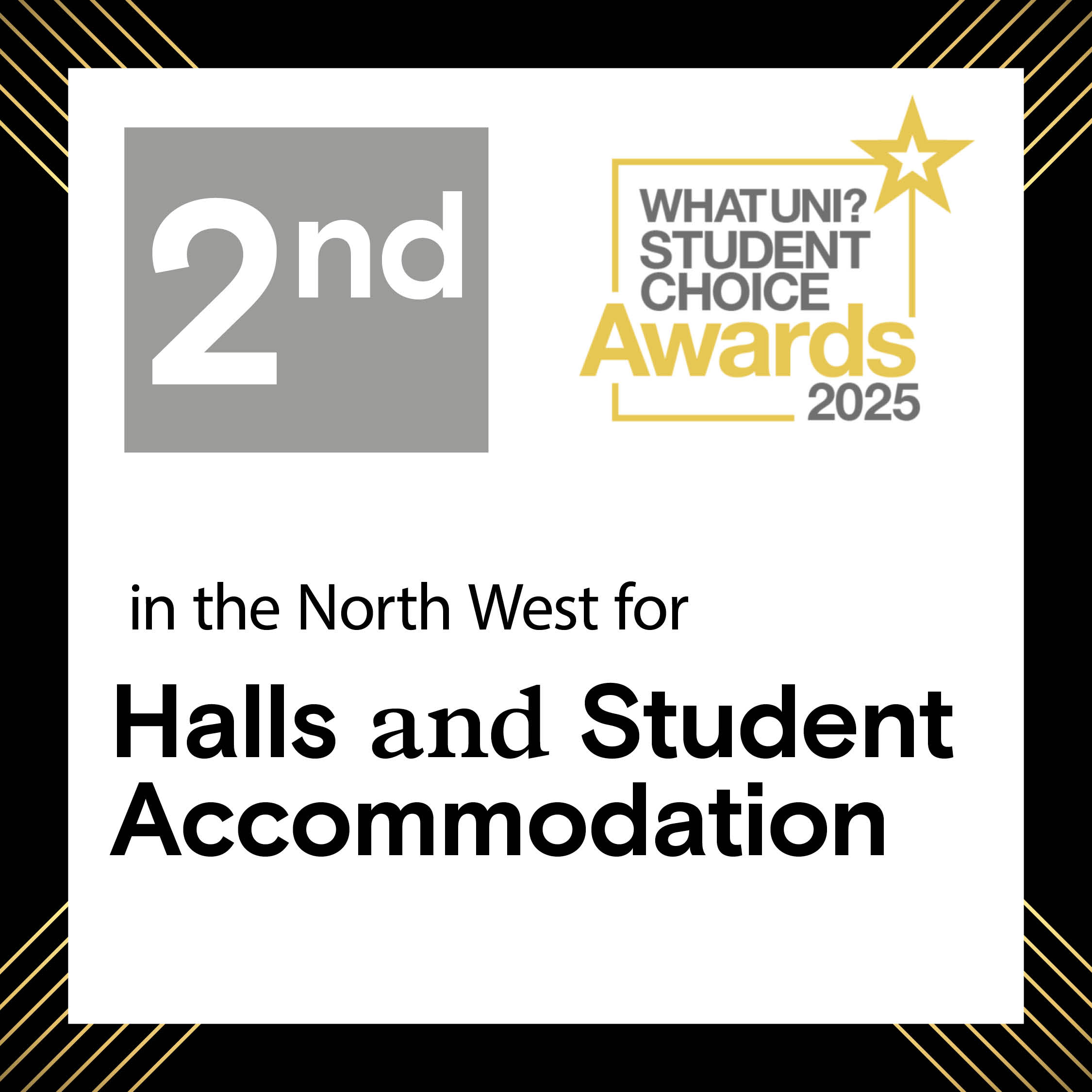 What Uni student choice: second in the north west for Halls and Student Accommodation.