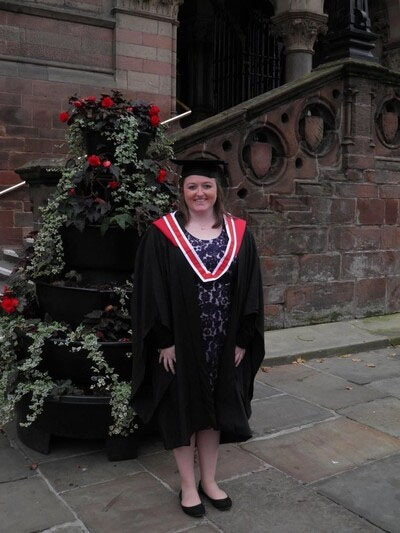 Alicia outside the Town Hall building Chester