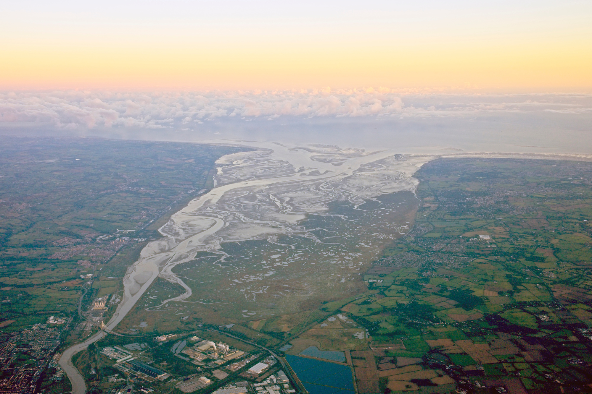 Aerial shot of the dee estuary from the Wirral