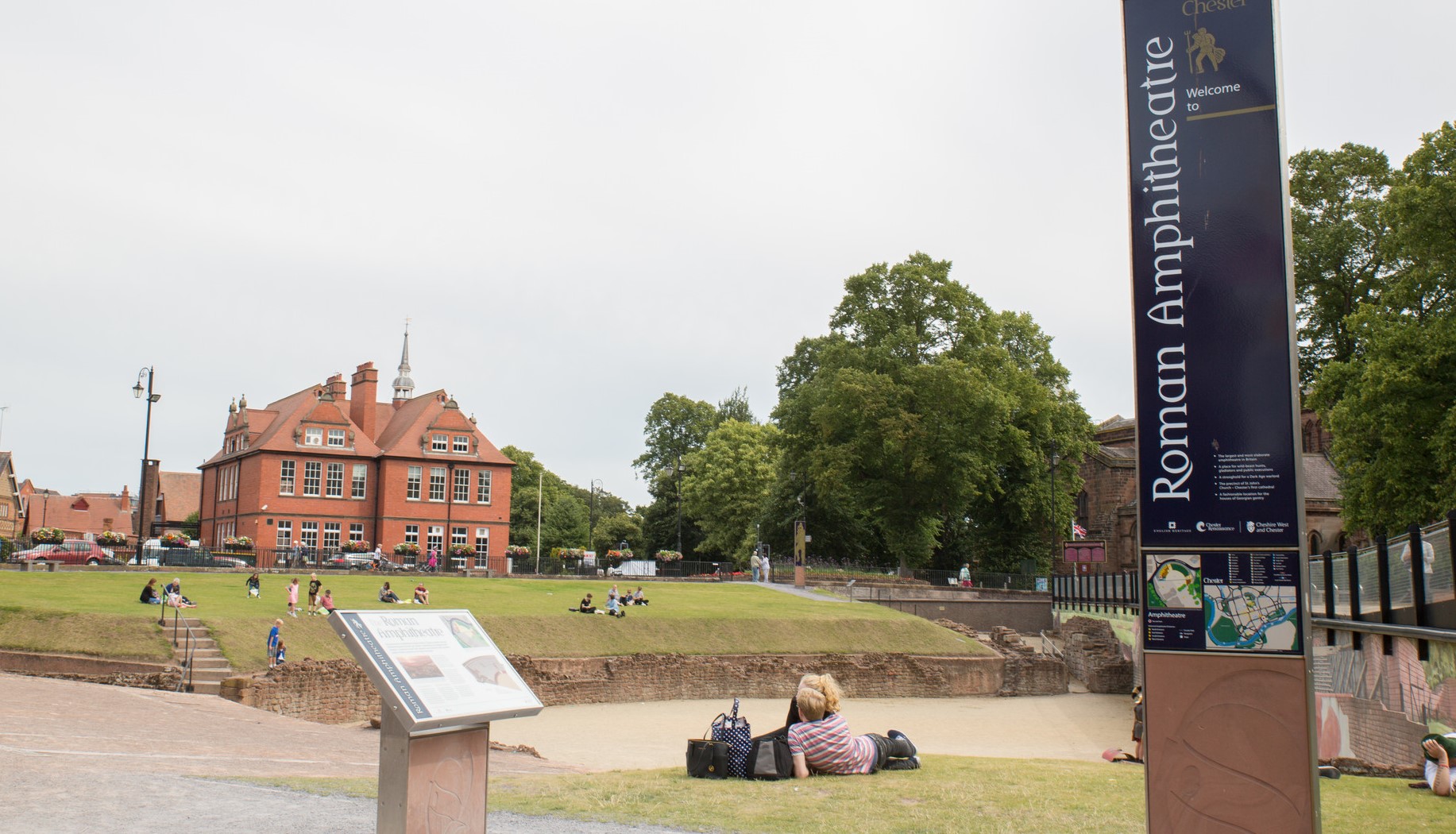 Students relaxing at the Roman Amphitheatre, Chester