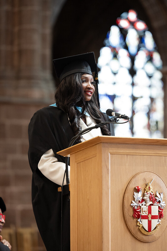 Graduate speaking at ceremony