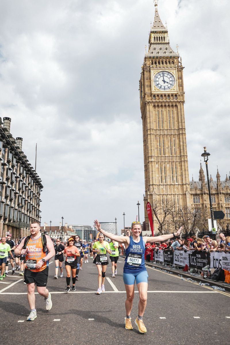 Becky Richardson running by Elizabeth Tower.