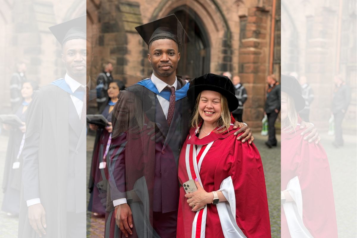 University of Chester MSc Haematology graduate, Aaron Agbanu, with Course Lead, Emma Moore.