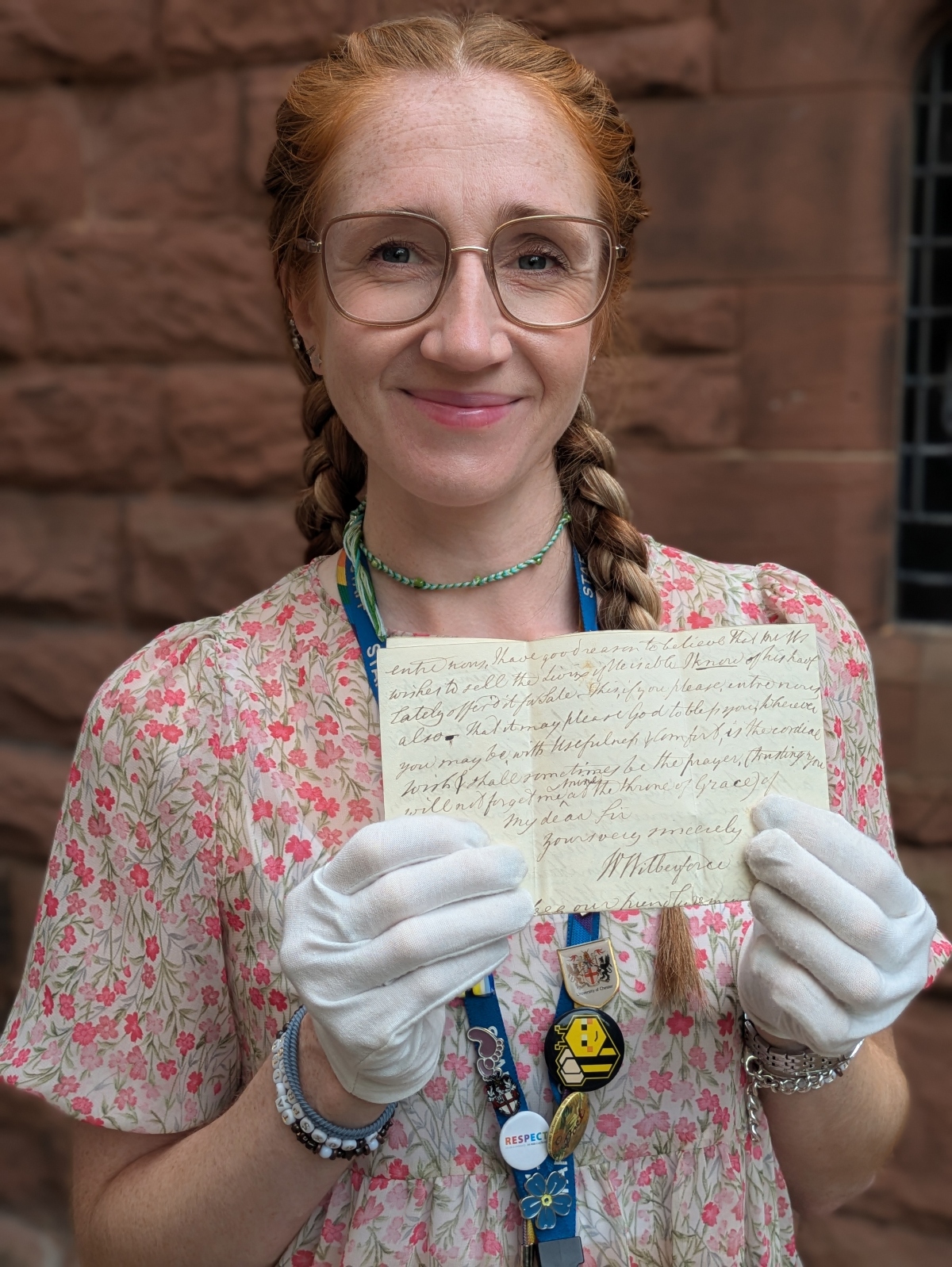 University of Chester Alumni Assistant, Amy Hultum, showing William Wilberforce’s signature at the end of one of his letters to Henry Raikes.