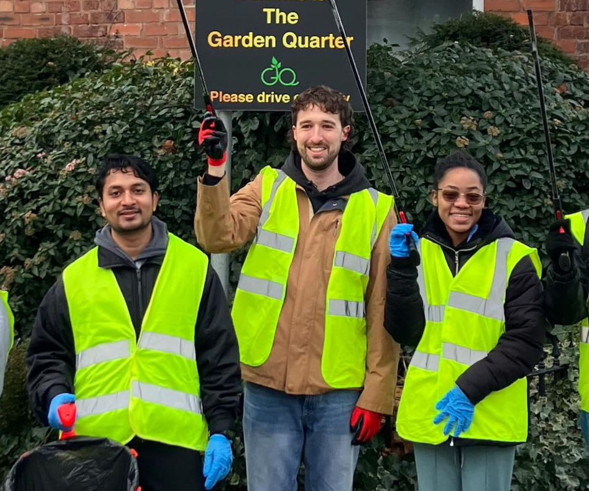 Students litter picking in the Garden Quarter.