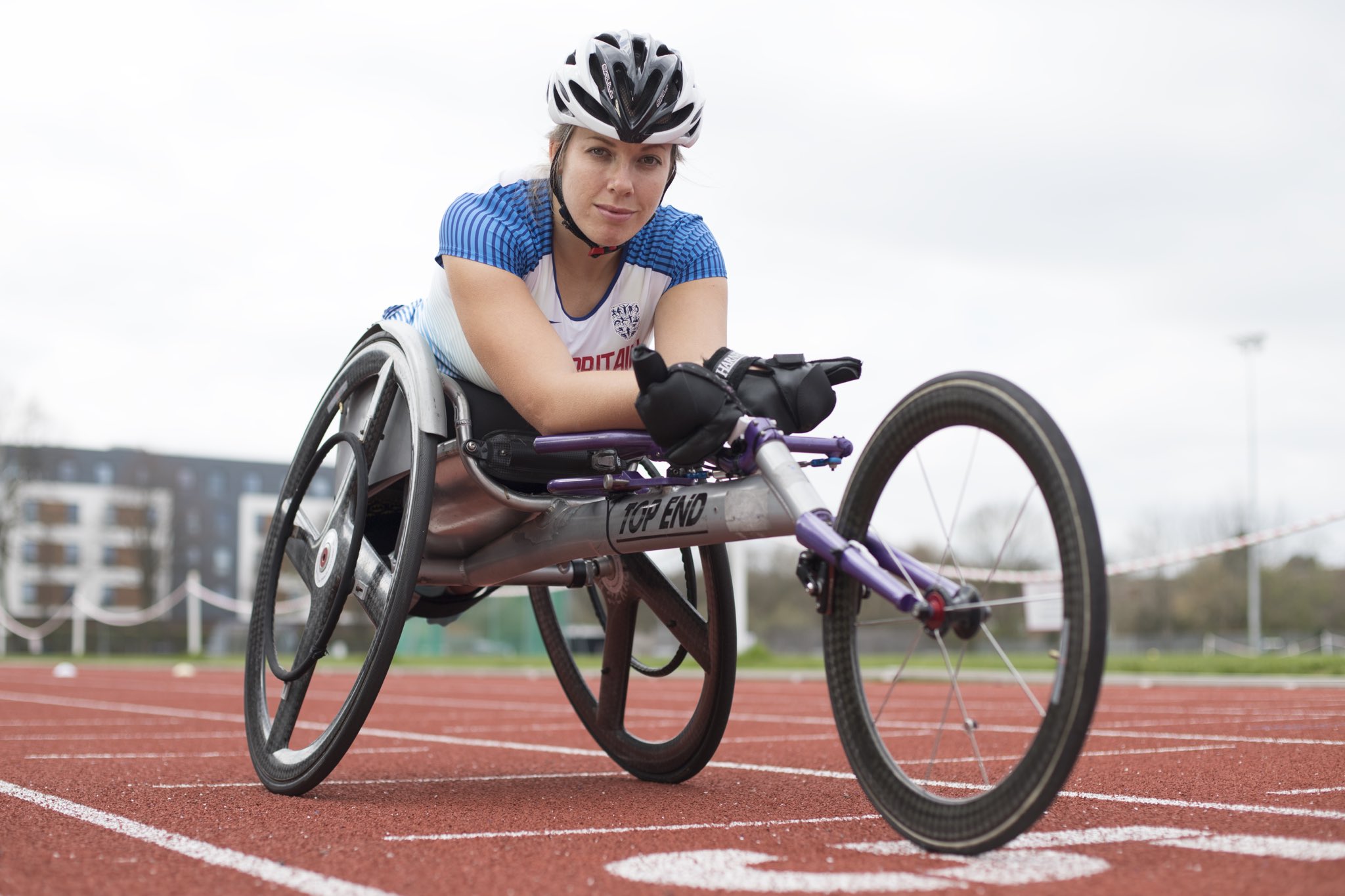 Hannah Cockroft on track in her Paralympian gear.