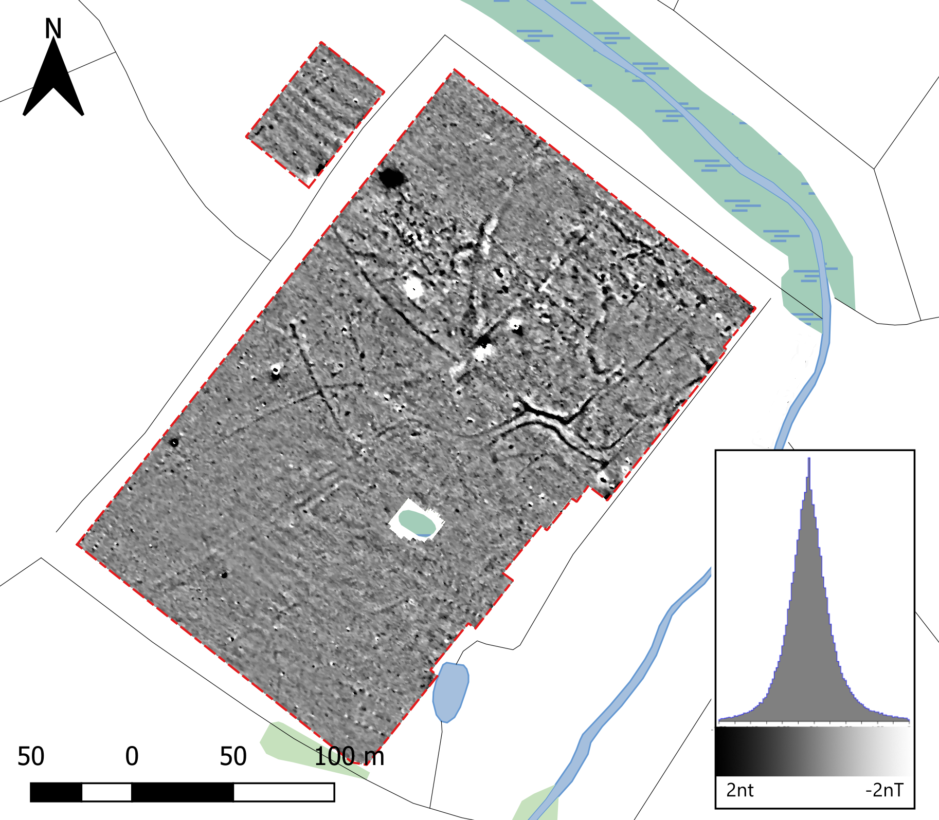 An image from the geophysical survey which highlighted the site’s archaeological potential.