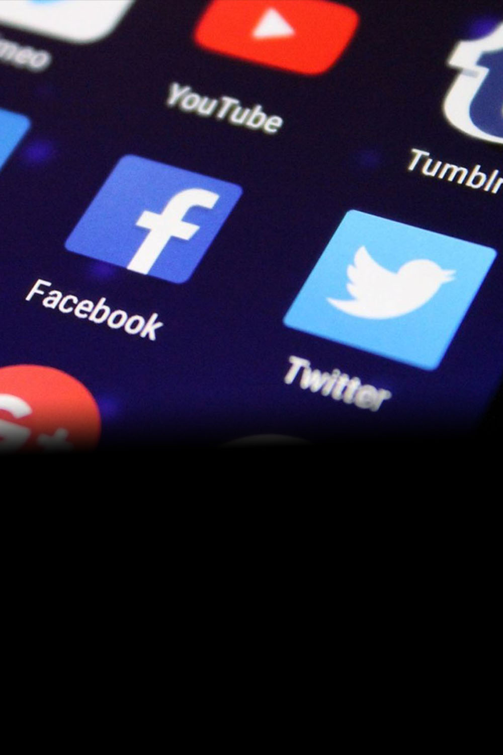 Social media apps listed on a phone screen