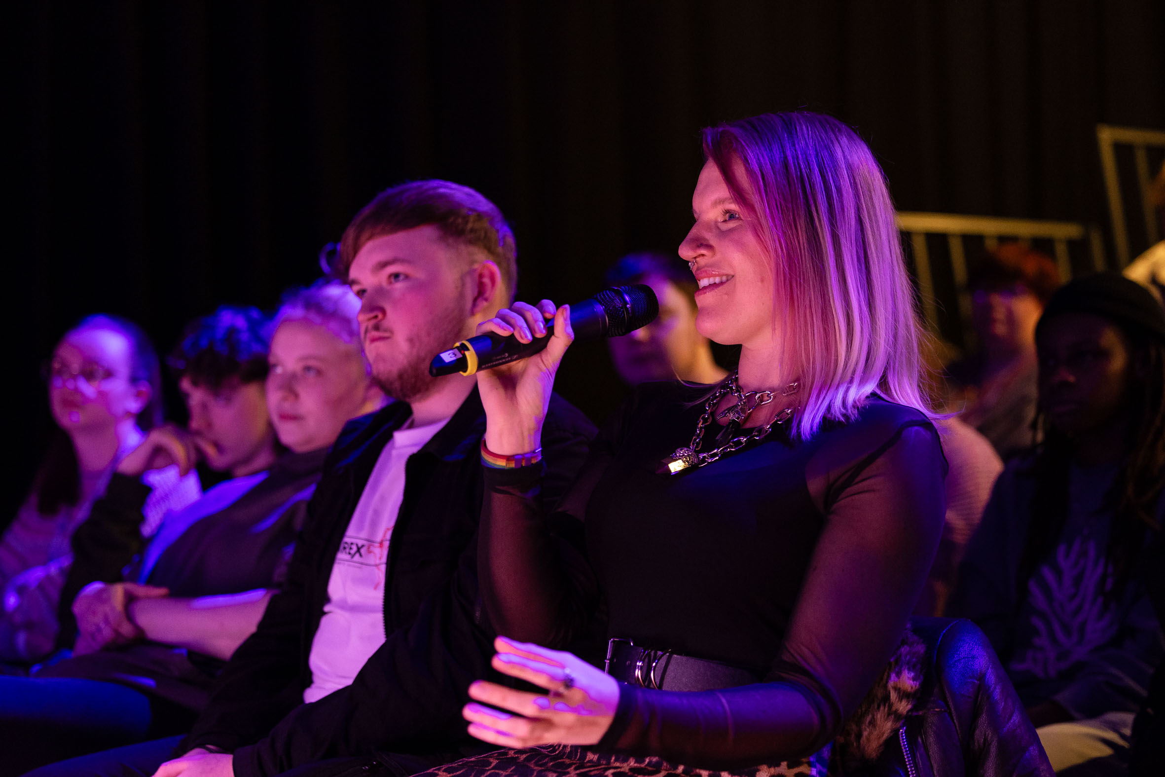 Students sat down asking questions to Pixie Lott (not in the photo)