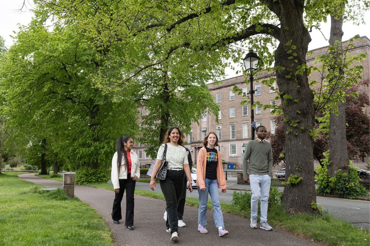 Students walking by the Wheeler building.