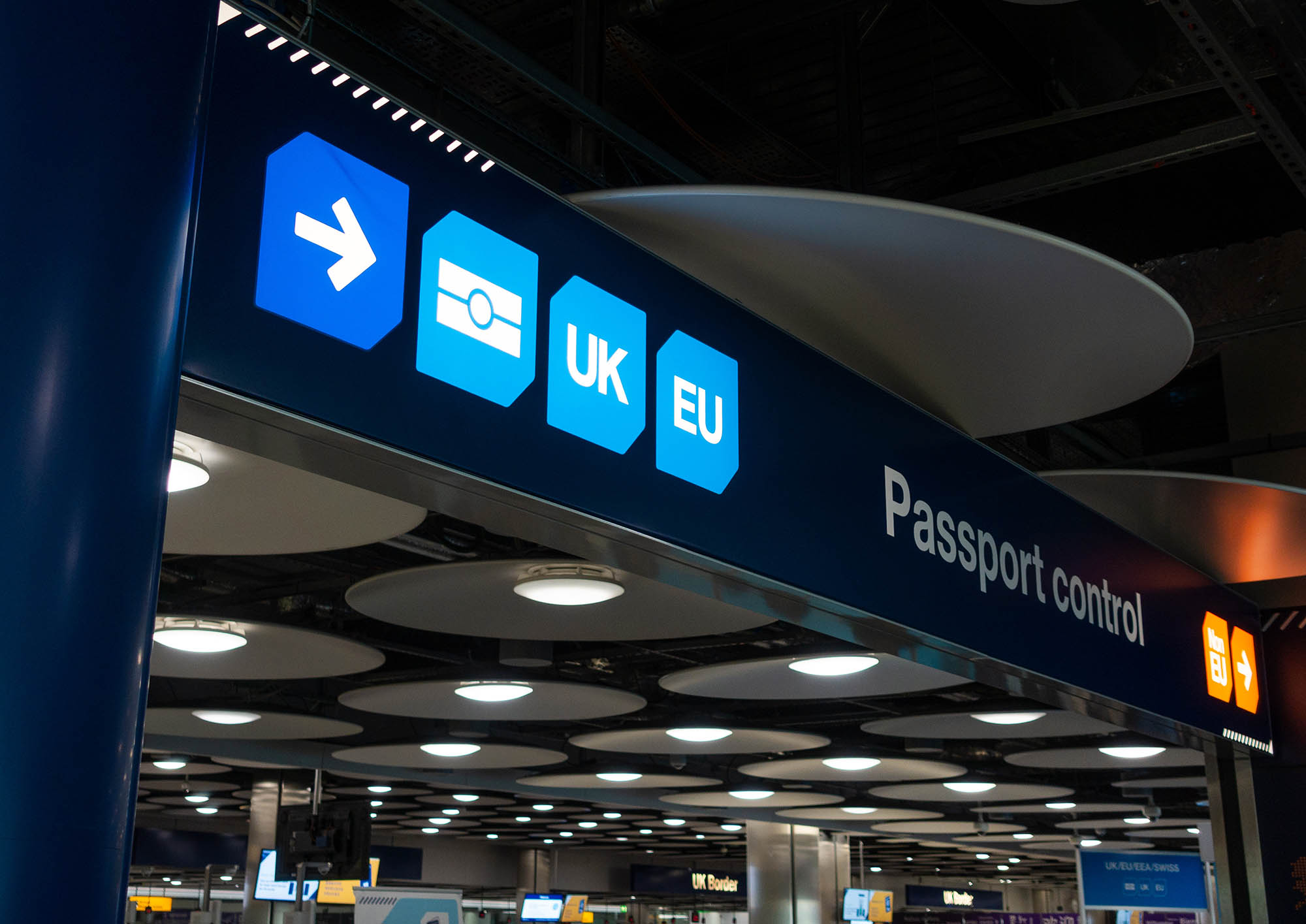 UK Passport control gantry at an airport
